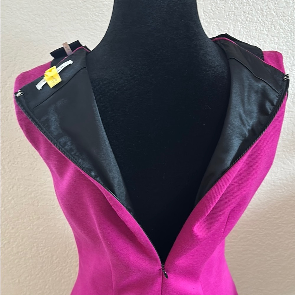 Tahari Rhinestone Statement Piece Dark Fuchsia Sleeveless Sheath Dress 0138 - Picture 9 of 10